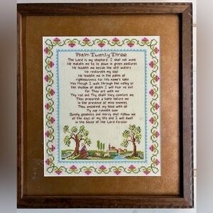 Vintage Framed Psalm Twenty-Three Cross-Stitch Wall Art